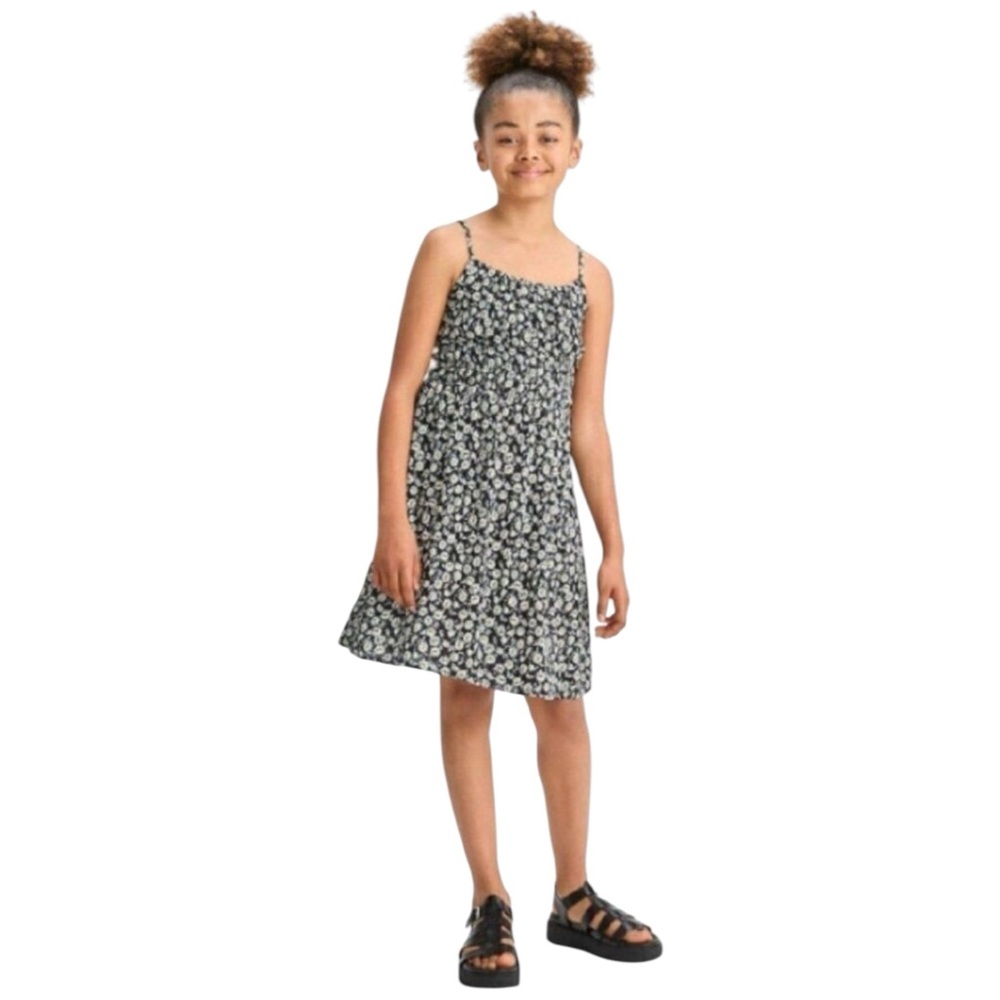 Art Class Woven Smocked Waist Dress Sundress Girls XXL 16 18 Floral Lined Black